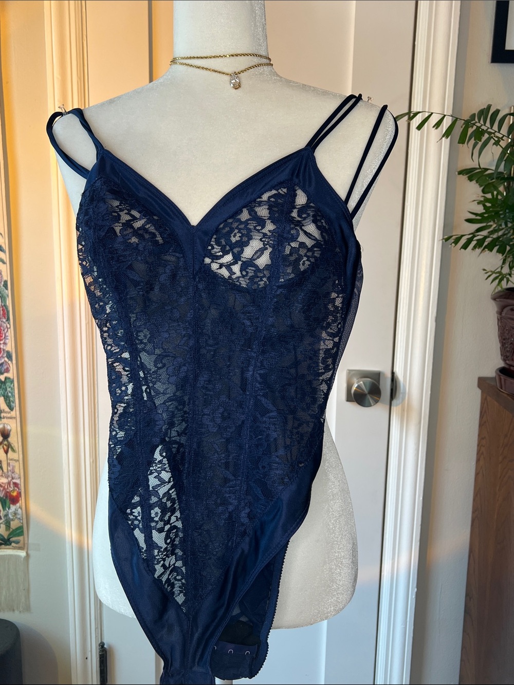 Vintage Victoria's Secret Navy Lace Strappy Bodysuit